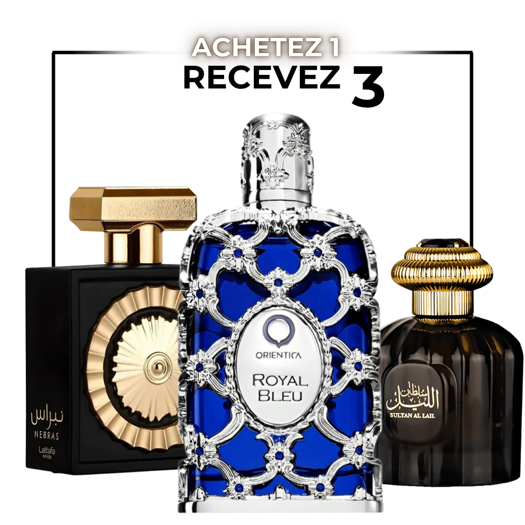 Pack Trio Parfums Arabes pour Homme – Nebras Gold | Bleu Royale | Sultan Nuit
