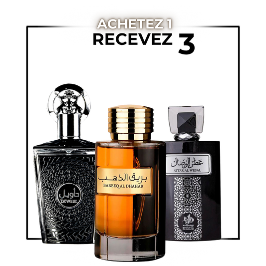 Pack Trio Parfums Arabes pour Homme – Taweel Noir | Bareeq Gold | Wesal Essence